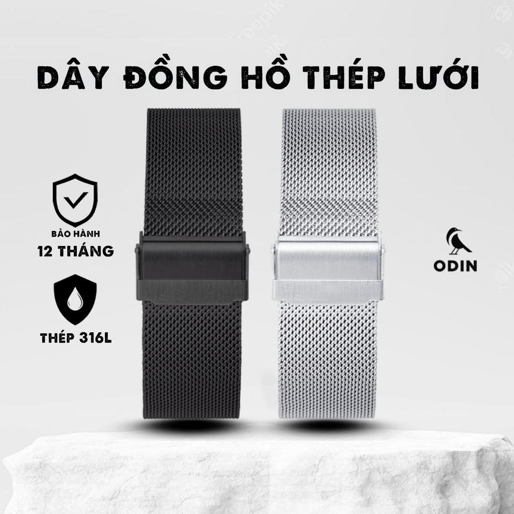 Dây lưới  đồng hồ thép không gỉ - Tặng kèm chốt thông minh size 22 - Khóa 2 tầng - Giấu dây