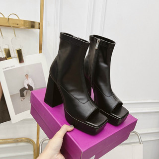Giày bốt da hở mũi đúp đế boots kéo khoá sau gót trụ hộp tím loại 1