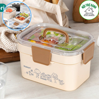Hộp cơm giữ nhiệt 2 tầng nhựa cao cấp, hộp cơm khay inox 304 hokori 6566