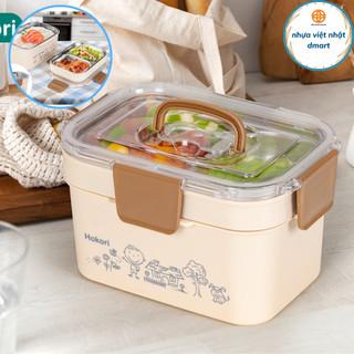 Hộp đựng cơm giữ nhiệt 2 tầng khay inox 304 cao cấp, hộp cơm nhựa việt nhật hokori 6566