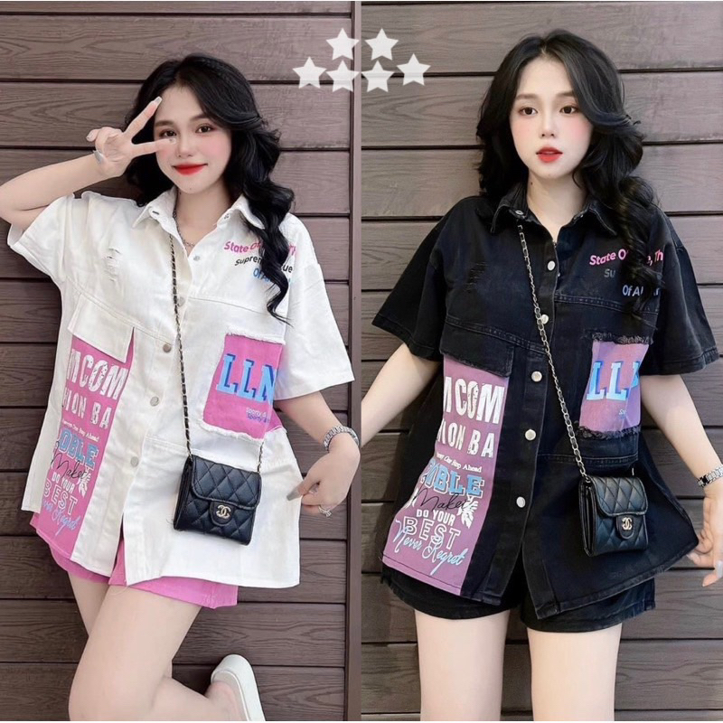 Set Kaki Áo Sơ Mi Phối Màu Quần Short Đùi Dễ Thương
