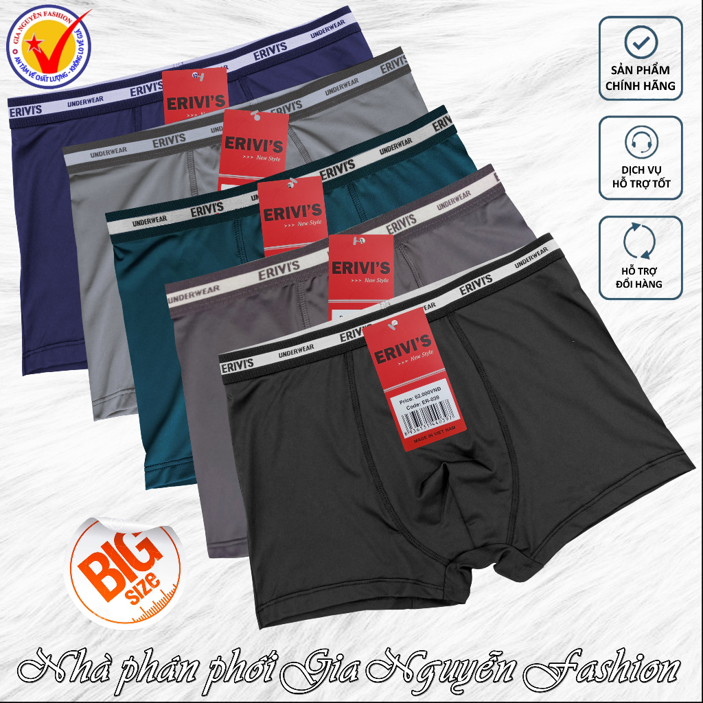 Combo 4 Quần Boxer nam, quần lót đùi nam Thun lạnh, thương hiệu Erivis - Hàng Việt Nam chất lượng cao (có size lớn)