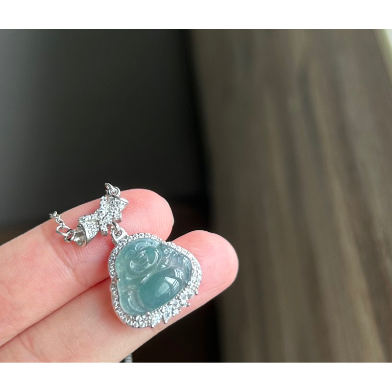 Dây chuyền bạc 925 đính Jadeite Jade A chạm di lặc