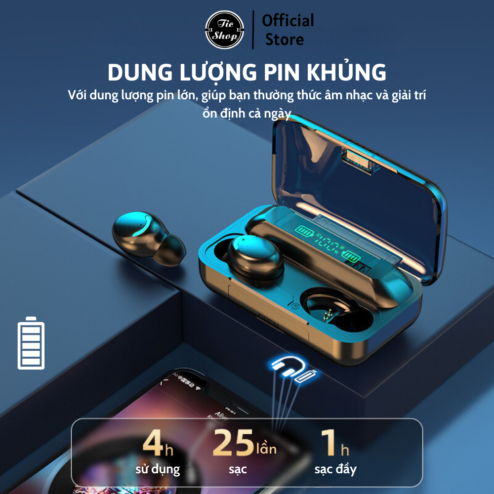 Tai Nghe Không Dây Amoid F9 Âm Thanh HiFi Cảm Ứng 2 Tai