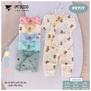 Bộ dài tay sơ sinh VTkids chất petit màu hoạ tiết cho bé trai bé gái sơ sinh