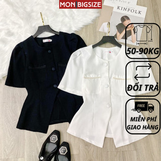 Áo bigsize nữ kiểu cổ tròn viền túi sang chảnh đi chơi chất cotton lạnh MON big size 50 - 90kg