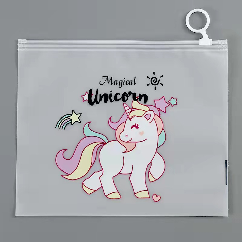 Túi đựng bút viết trong suốt hình hoạt hình unicorn, báo hồng loại to 17cm x 21cm