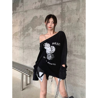 (order) Áo thun lệch vai tay dài ulzzang rách phong cách hàng quảng châu