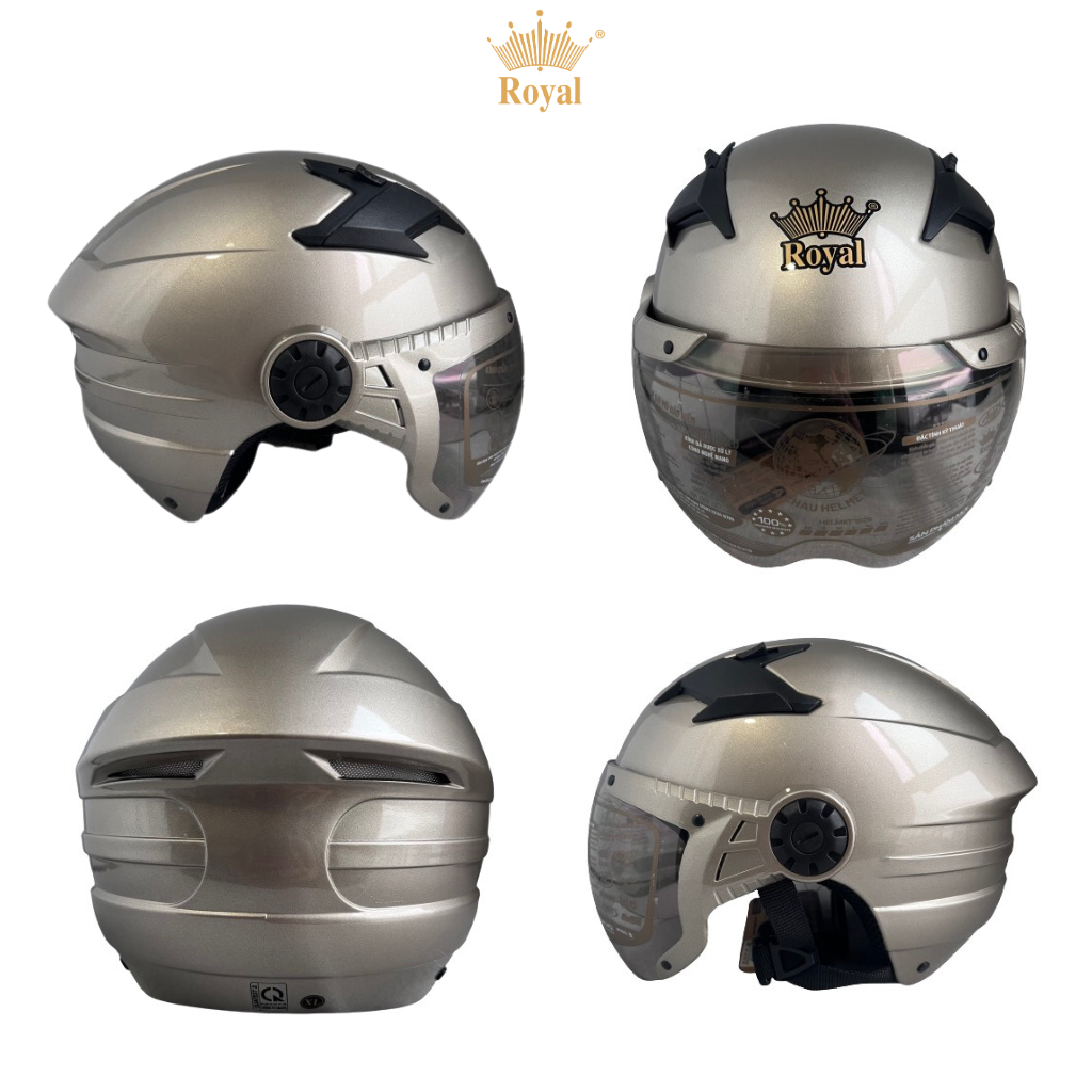 Mũ Bảo Hiểm Nửa Đầu Cao Cấp Dành Cho Người Đầu To - Kính Chống Chói Lóa - Royal M152K – CHÍNH HÃNG – Bảo Hành 12 Tháng