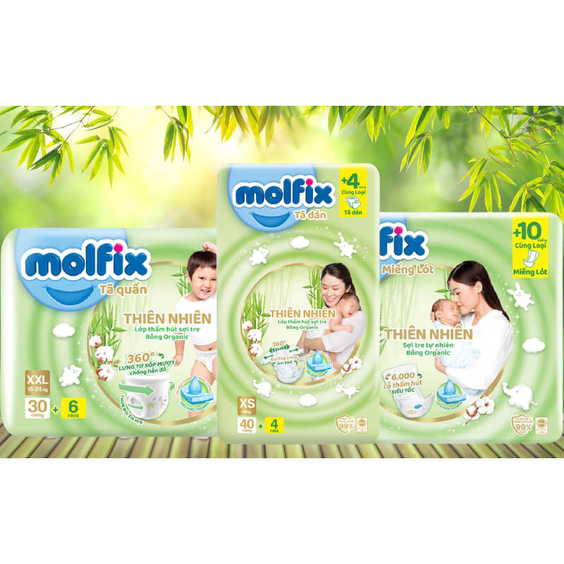 Tã bỉm quần Molfix Thổ Nhĩ Kì thiên nhiên organic size L20/XL18 miếng