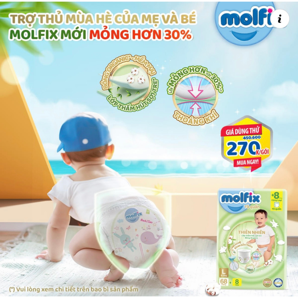 Tã bỉm quần Molfix Thổ Nhĩ Kì thiên nhiên organic size L20/XL18 miếng