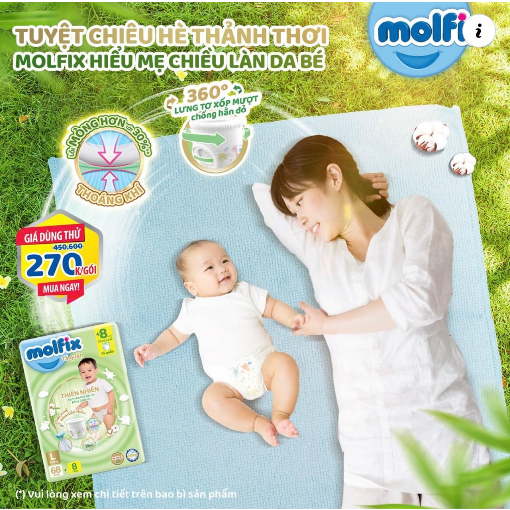 Tã bỉm quần Molfix Thổ Nhĩ Kì thiên nhiên organic size L20/XL18 miếng
