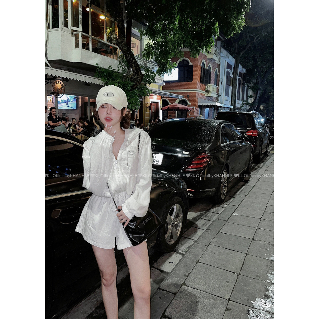 Set bộ nữ chất gió nhăn áo khoác mũ chun eo mix quần sooc hàng QC - Anna.store