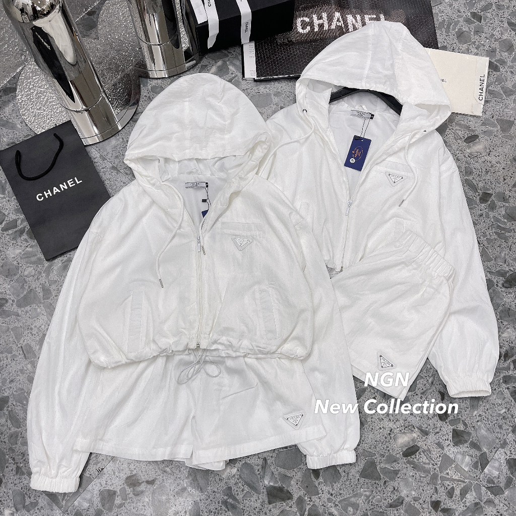 Set bộ nữ chất gió nhăn áo khoác mũ chun eo mix quần sooc hàng QC - Anna.store