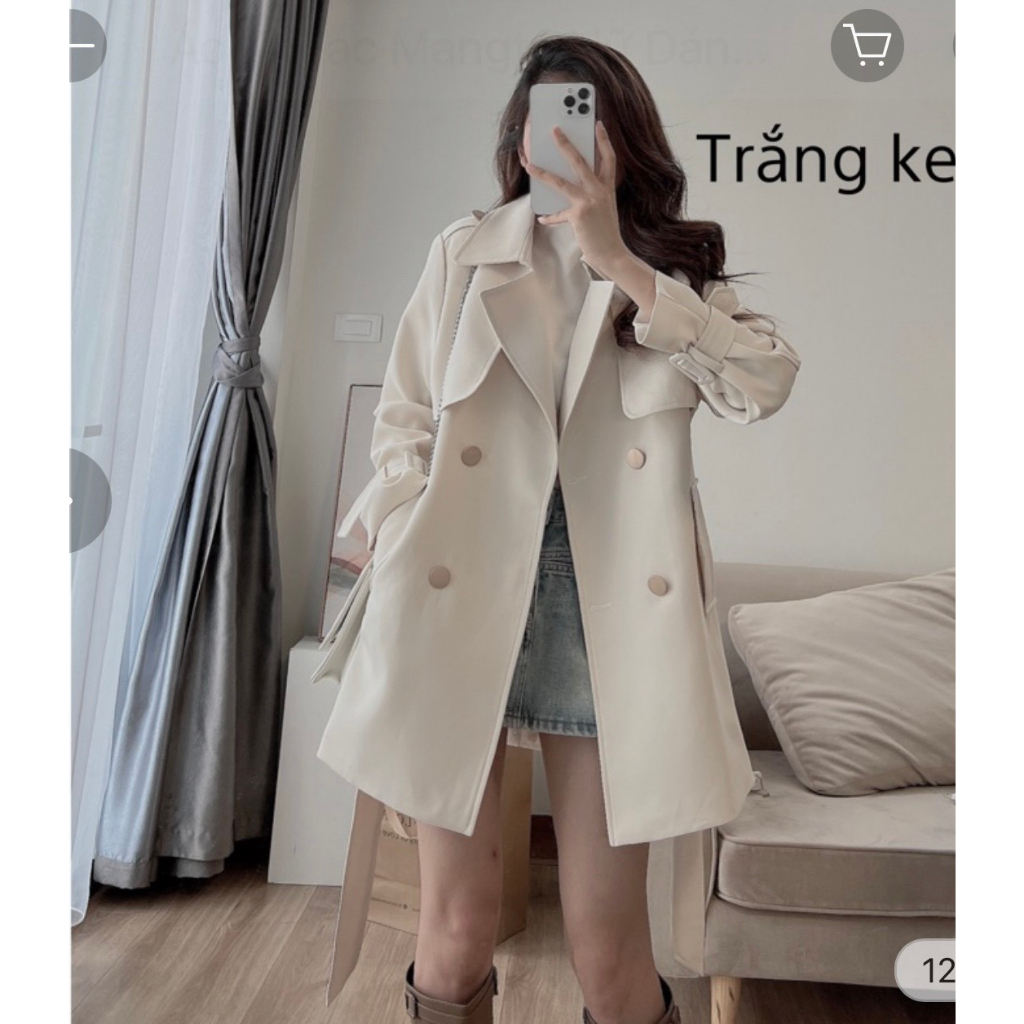 Áo khoác mangto dáng vừa kèm đai phong cách Hàn Quốc - Anna.Store