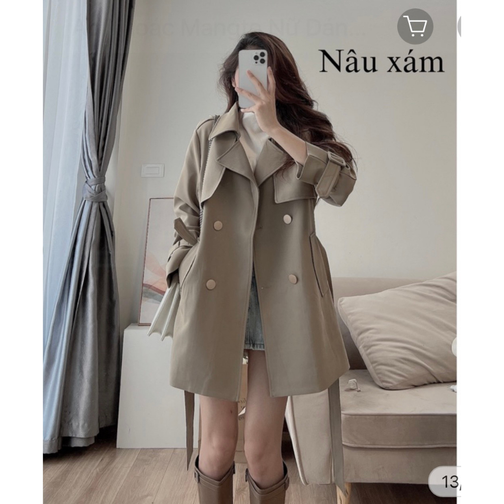 Áo khoác mangto dáng vừa kèm đai phong cách Hàn Quốc - Anna.Store