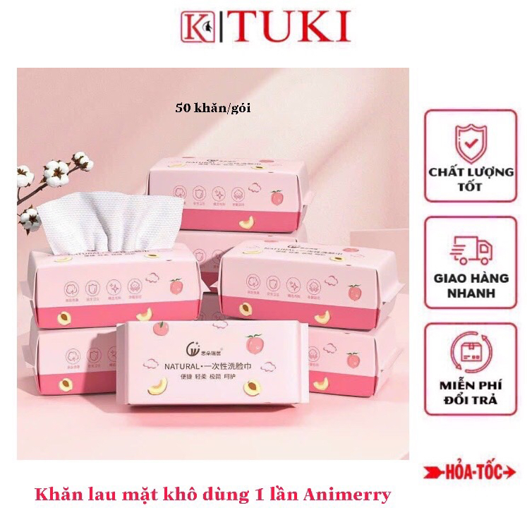 Gói 50 Khăn lau mặt khô dùng một lần dạng rút, chất liệu cotton - Animerry