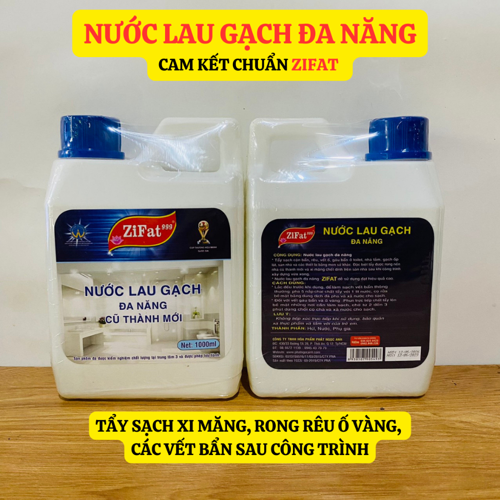 Tẩy Rong Rêu Tẩy Gạch Men Đa Năng Tẩy Sạch Xi Măng Cặn Bẩn Vết Ố Trên Nền Gạch Và Đồ Men Sứ Hàng Chuẩn ZIFAT Can 1000ml