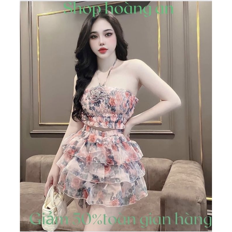 Sét Yếm Nhúm Hoa Tơ + Quần Tầng Có Lót Quần Bo Chun,from 39-55 ký vừa,THPC012010065