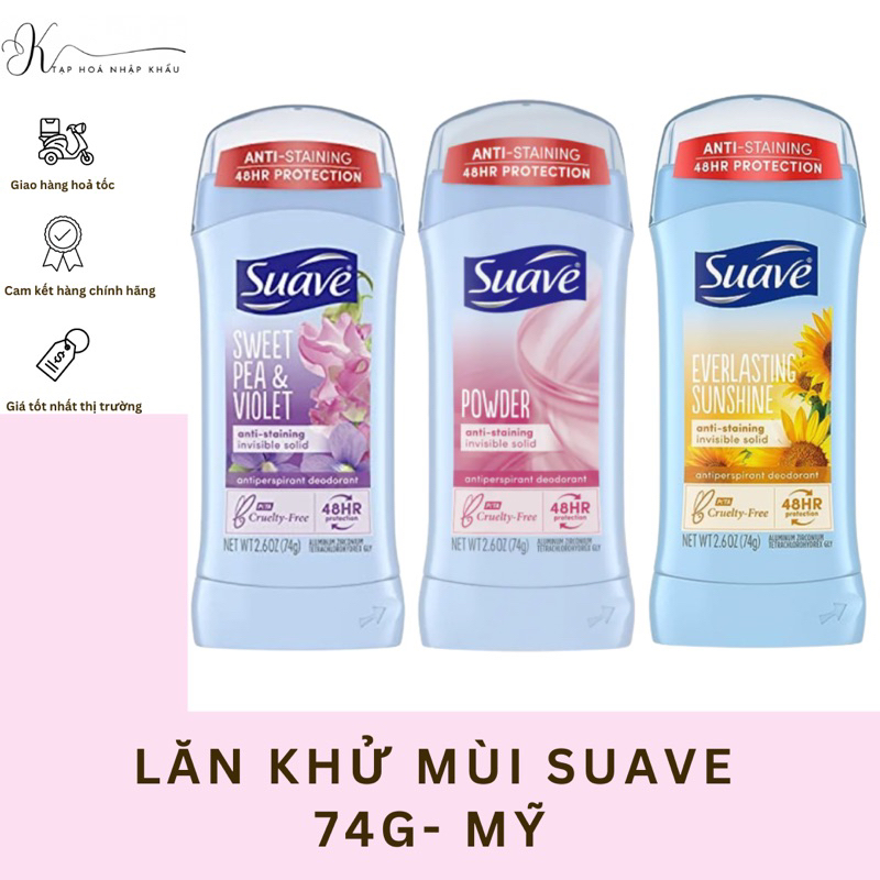 LĂN SÁP KHỬ MÙI SUAVE NỮ 74G NHẬP KHẨU MỸ