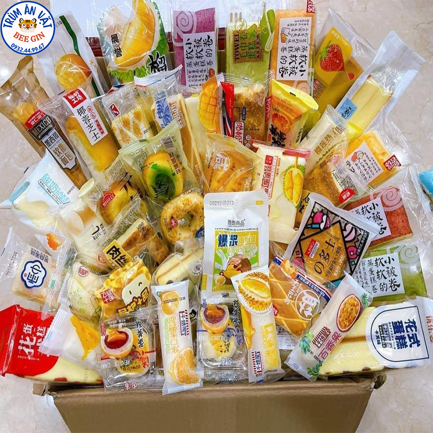 1kg Bánh bông lan Mix đủ vị Đài Loan bánh loại ngon - Ăn Vặt BeeGin