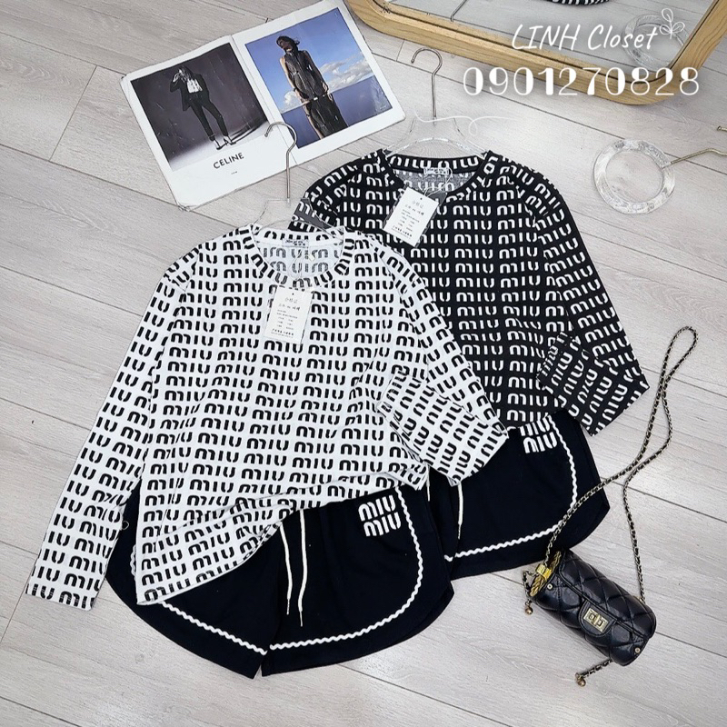 Set Áo Miumiu Tay Dài Quần Đùi Viền