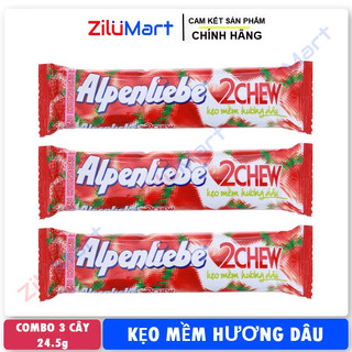 Kẹo mềm Alpenliebe 2Chew hương dâu (combo 3 thanh) loại 24.5g