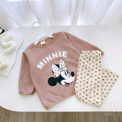 Bộ micky dài tay áo hồng quần trắng in sao tràn cho bé gái