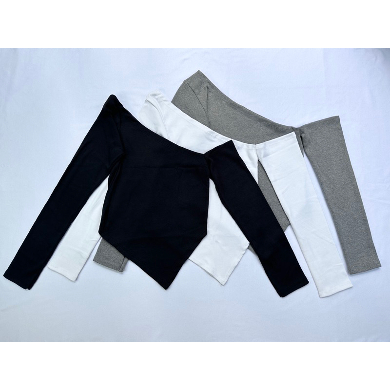 Áo Tay Dài Vạt Chéo, Áo kiểu nữ tay dài thun gân tăm A4