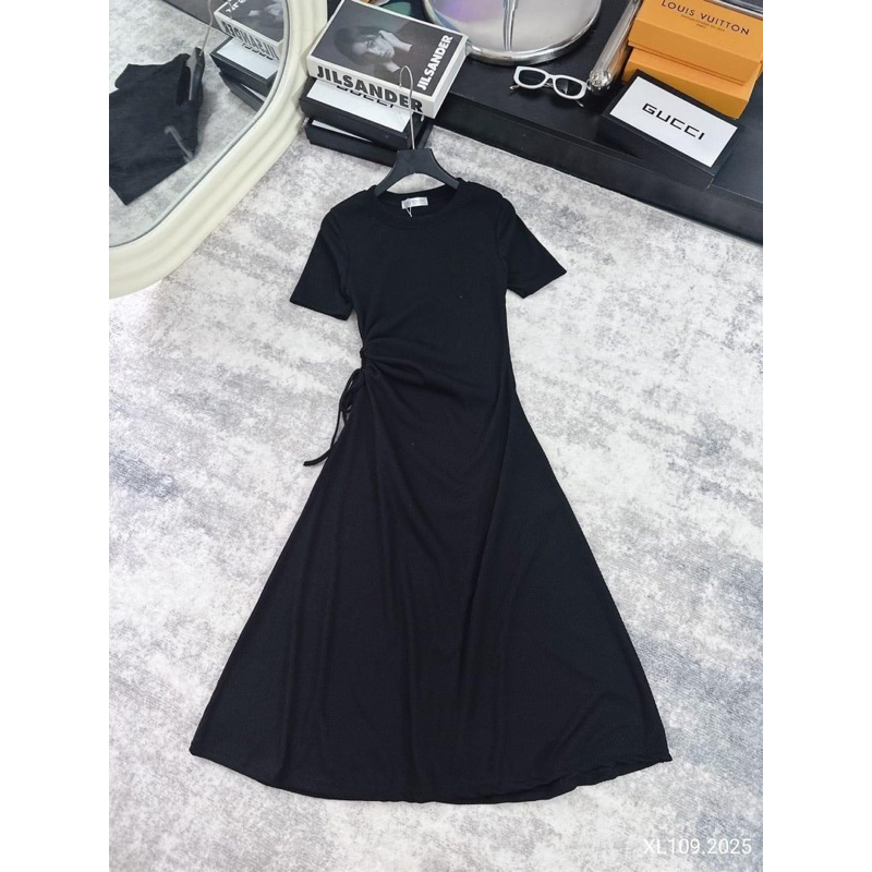 Đầm body tay ngắn rút dây eo dáng xoè dài  co giãn bigsize