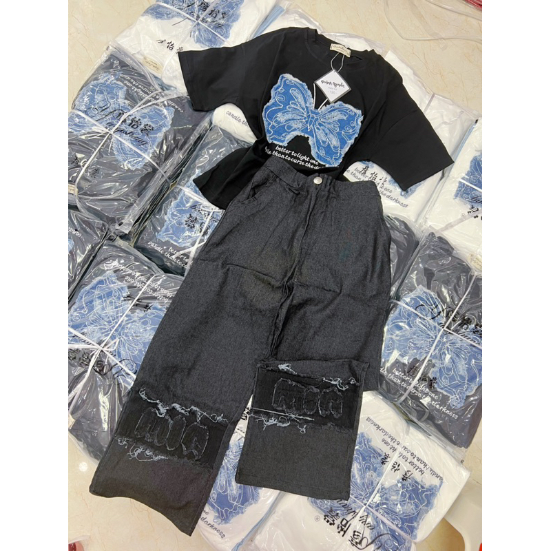 Sét Áo Nơ Quần Jean Bé Gái Size Đại 22-50kg