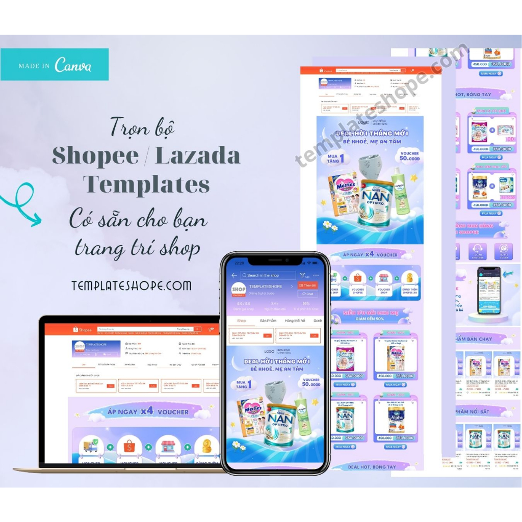 Template Shopee / banner trang trí shop ngành mẹ và bé thời trang trẻ em giá rẻ, đẹp, chuyên nghiệp