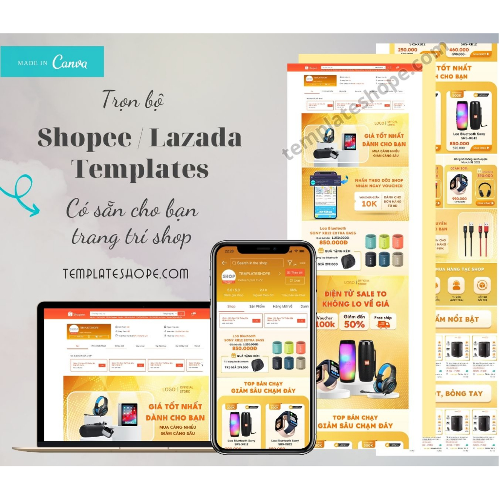 Template Shopee / banner trang trí Shopee ngành thiết bị điện tử phụ kiện điện thoại giá rẻ, đẹp, ch