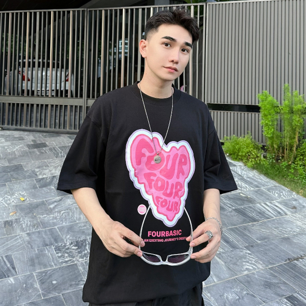 Áo Thun Nam Nữ Form Rộng Cotton Tay Lỡ Unisex , Áo Phông Cổ Tròn Basic Tee Oversize Trend Hè 2023 - Pink Heart