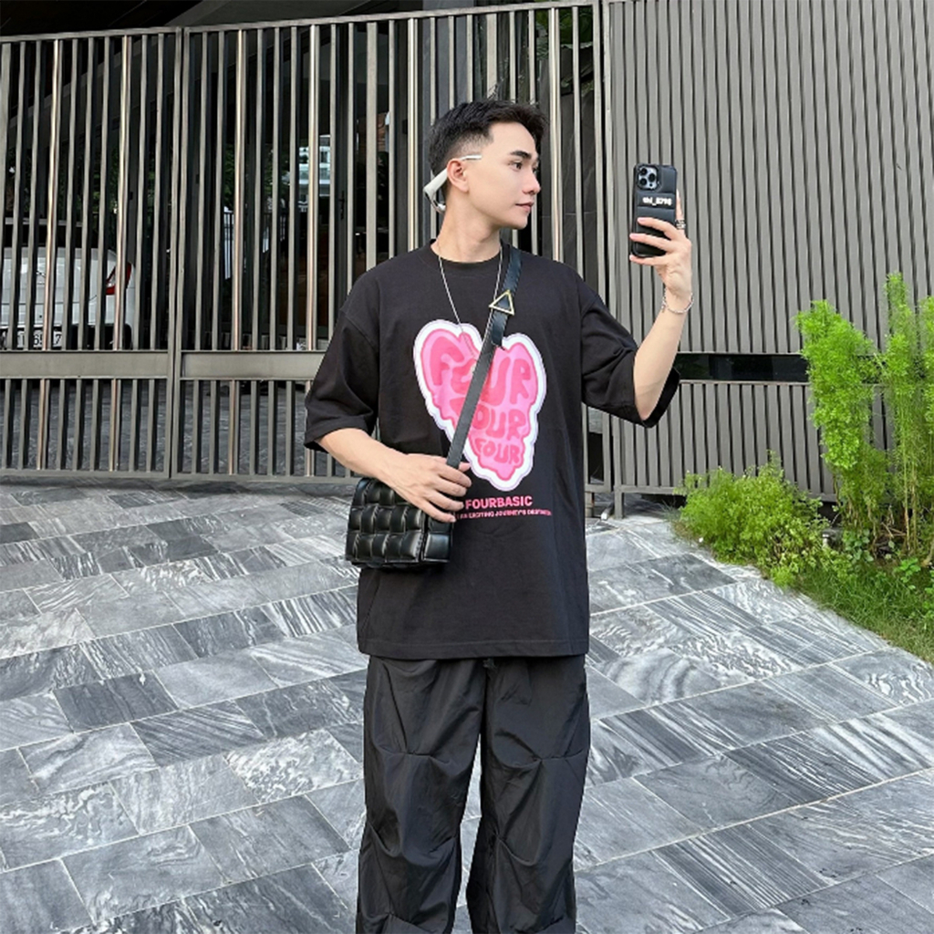 Áo Thun Nam Nữ Form Rộng Cotton Tay Lỡ Unisex , Áo Phông Cổ Tròn Basic Tee Oversize Trend Hè 2023 - Pink Heart