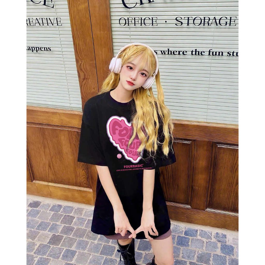 Áo Thun Nam Nữ Form Rộng Cotton Tay Lỡ Unisex , Áo Phông Cổ Tròn Basic Tee Oversize Trend Hè 2023 - Pink Heart