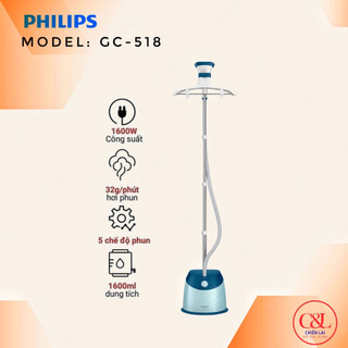 Bàn ủi hơi nước đứng Philips GC518 (Xanh) - Hãng phân phối chính thức