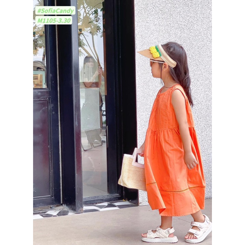 Đầm maxi cam thô Hàn chuẩn xịn cho bé 1-10 tuổi