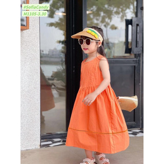 Đầm maxi cam thô Hàn chuẩn xịn cho bé 1-10 tuổi