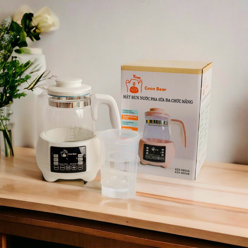 Ấm đun nước pha sữa, bình đun nước Coco Bear hâm sữa cho bé - TẶNG KHAY HÂM SỮA