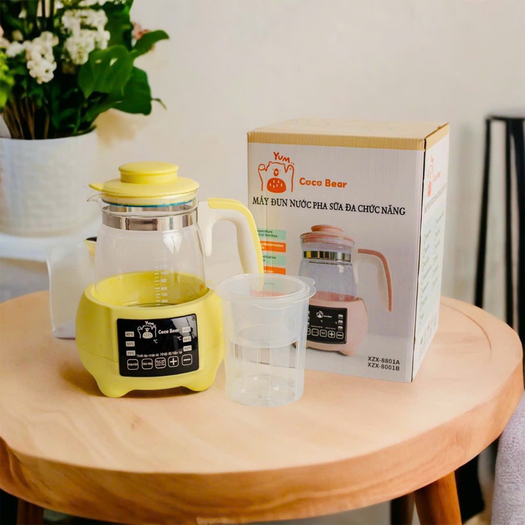 Ấm đun nước pha sữa, bình đun nước Coco Bear hâm sữa cho bé - TẶNG KHAY HÂM SỮA