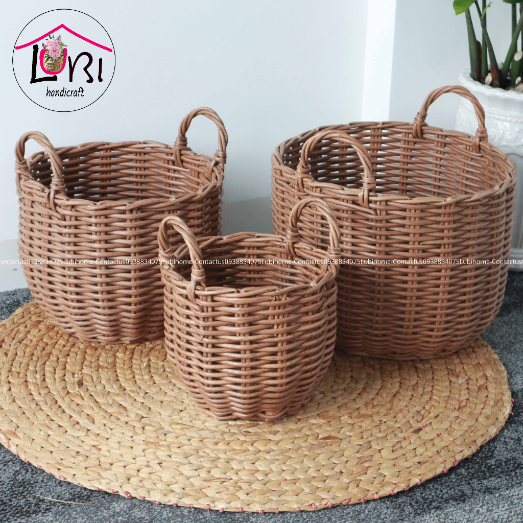 - Giỏ tròn đựng đồ đan dây nhựa giả mây - đẹp, sang trọng