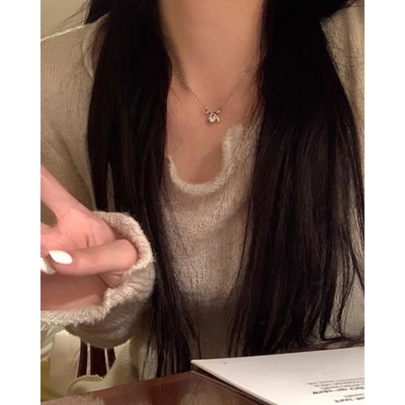 Dây Chuyền Hợp Kim Nơ Tim Đá Trắng - TS1757 - BCorner