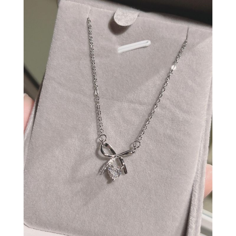 Dây Chuyền Hợp Kim Nơ Tim Đá Trắng - TS1757 - BCorner