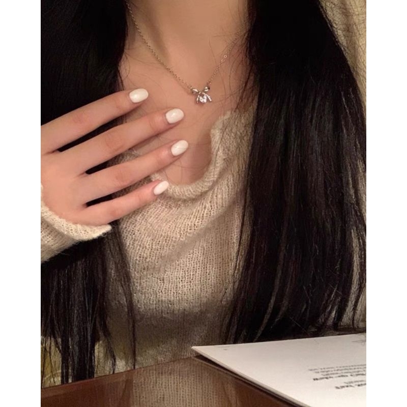 Dây Chuyền Hợp Kim Nơ Tim Đá Trắng - TS1757 - BCorner