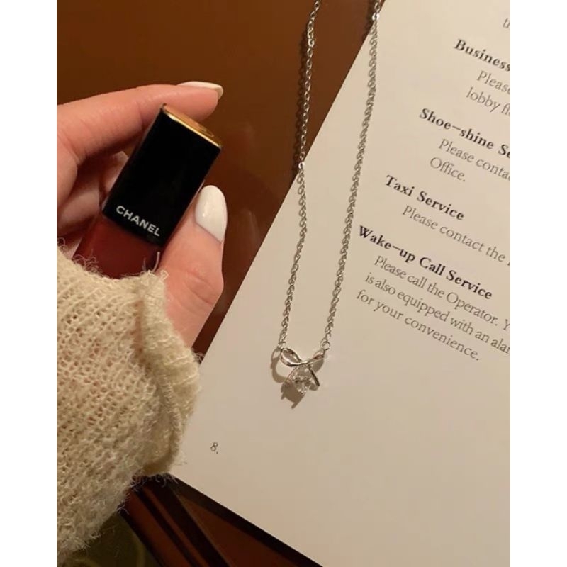 Dây Chuyền Hợp Kim Nơ Tim Đá Trắng - TS1757 - BCorner