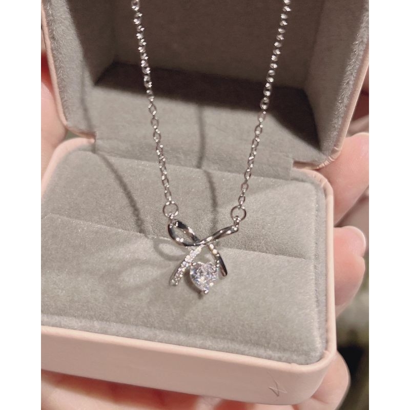 Dây Chuyền Hợp Kim Nơ Tim Đá Trắng - TS1757 - BCorner