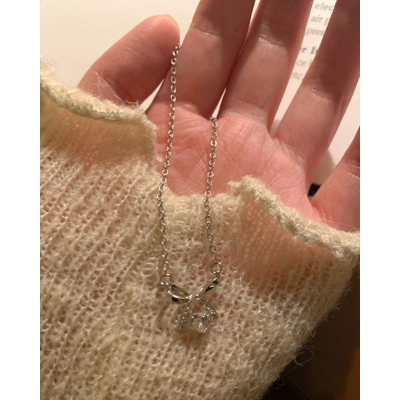 Dây Chuyền Hợp Kim Nơ Tim Đá Trắng - TS1757 - BCorner