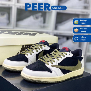 Giày sneaker cổ thấp air jordan 1 jd1 retro low og sp travis scott olive da lộn hàng sc