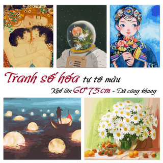 Tranh số hoá tự tô màu theo số khổ lớn 60x75cm GAM có kèm khung đã căng hàng có sẵn